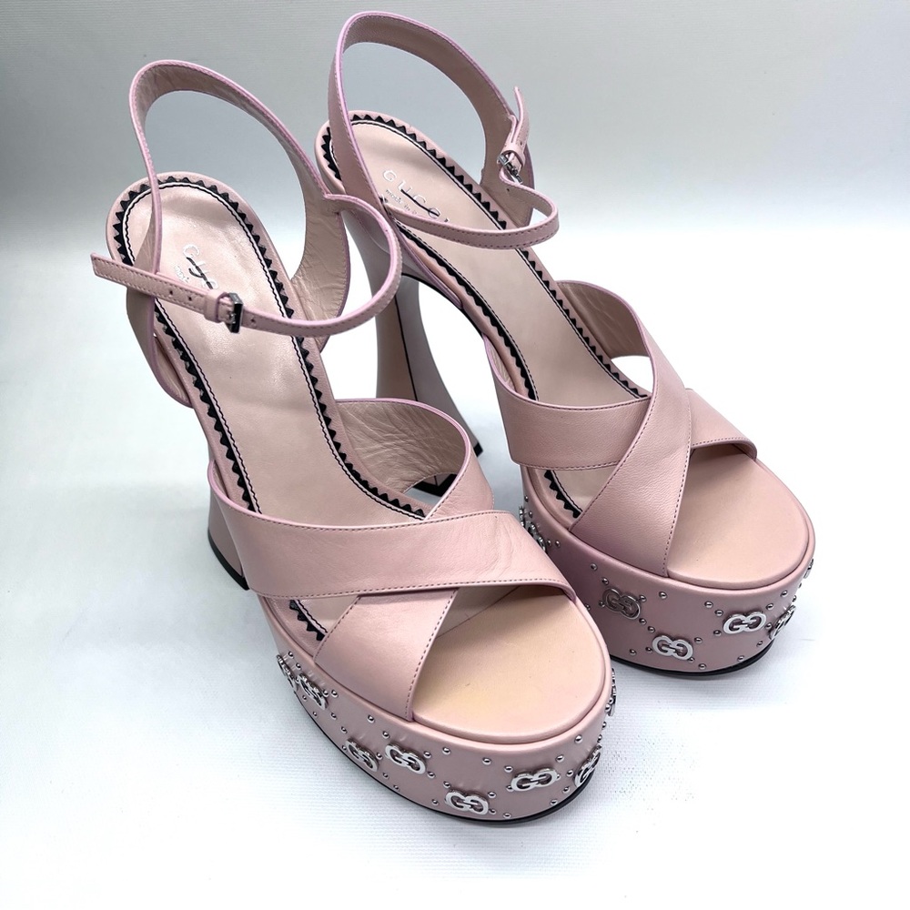 Gucci Pink Interlocking G Studded Sandals